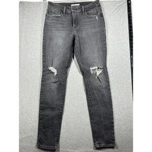 Levis‎ 721 High Rise Skinny Jeans Womens 29x29.5 Black Distressed Zip Fly Button